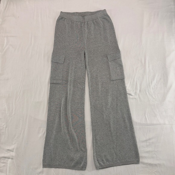 Pink Rose Pants - PINK ROSE Grey Wide Leg Cargo Knit Lounge Pants Joggers Womens Small